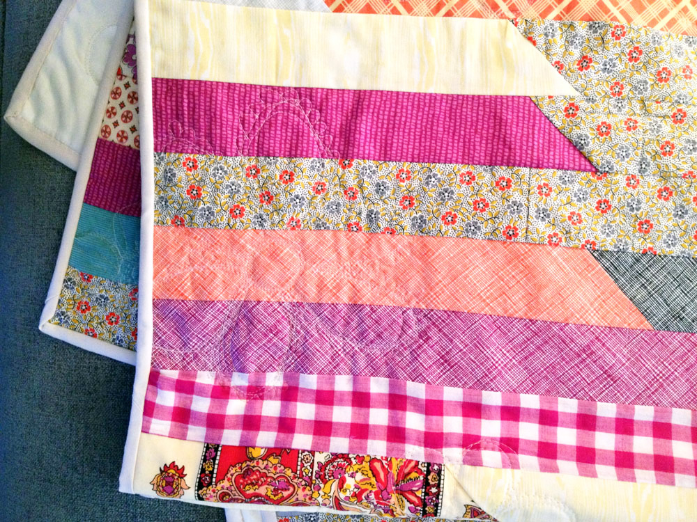 Jelly Roll Race quilt, detail of finished quilt.