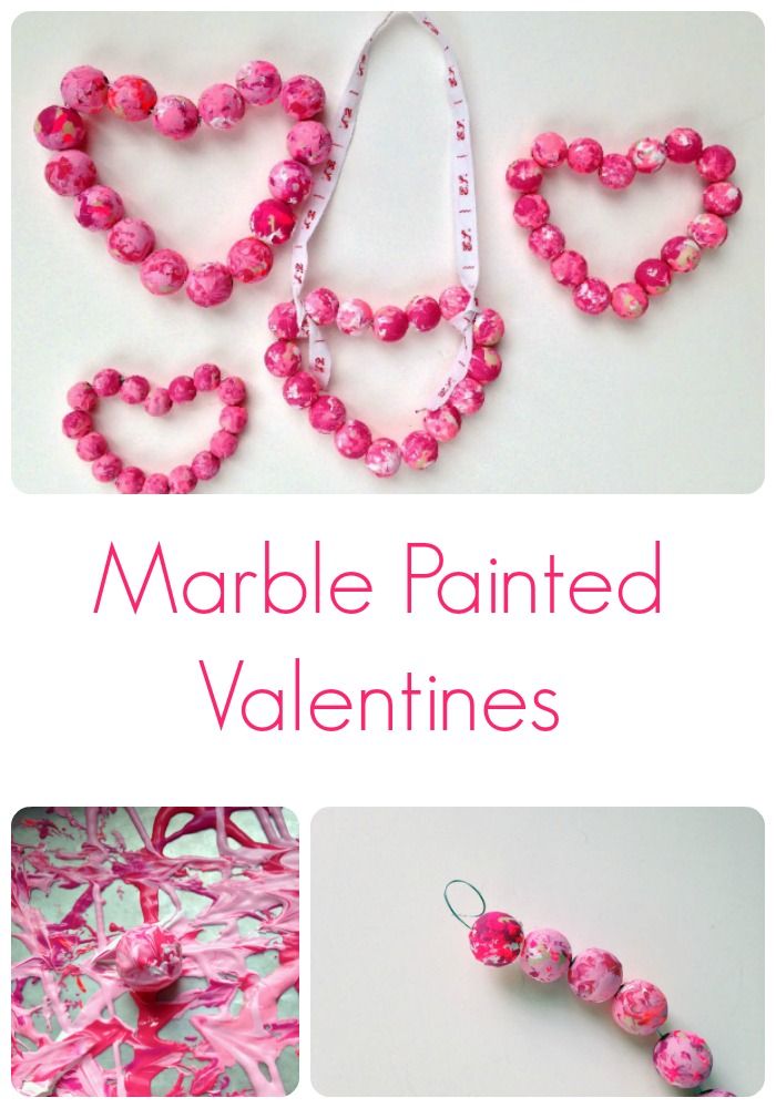 Marble painted wooden bead Valentines