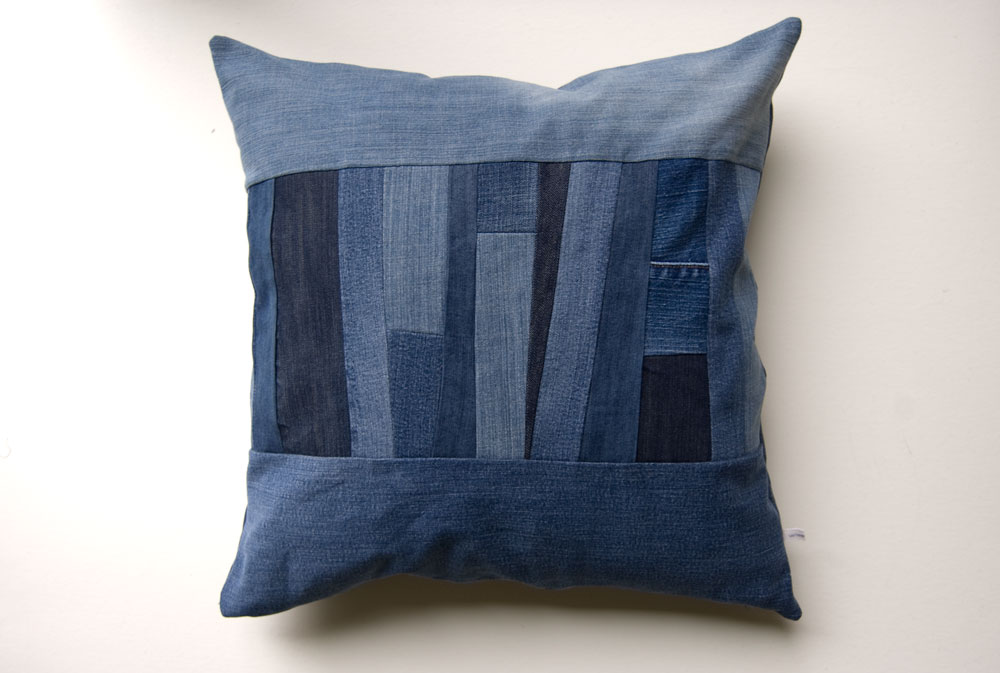 Denim Strips Pillow by Wise Craft Handmade