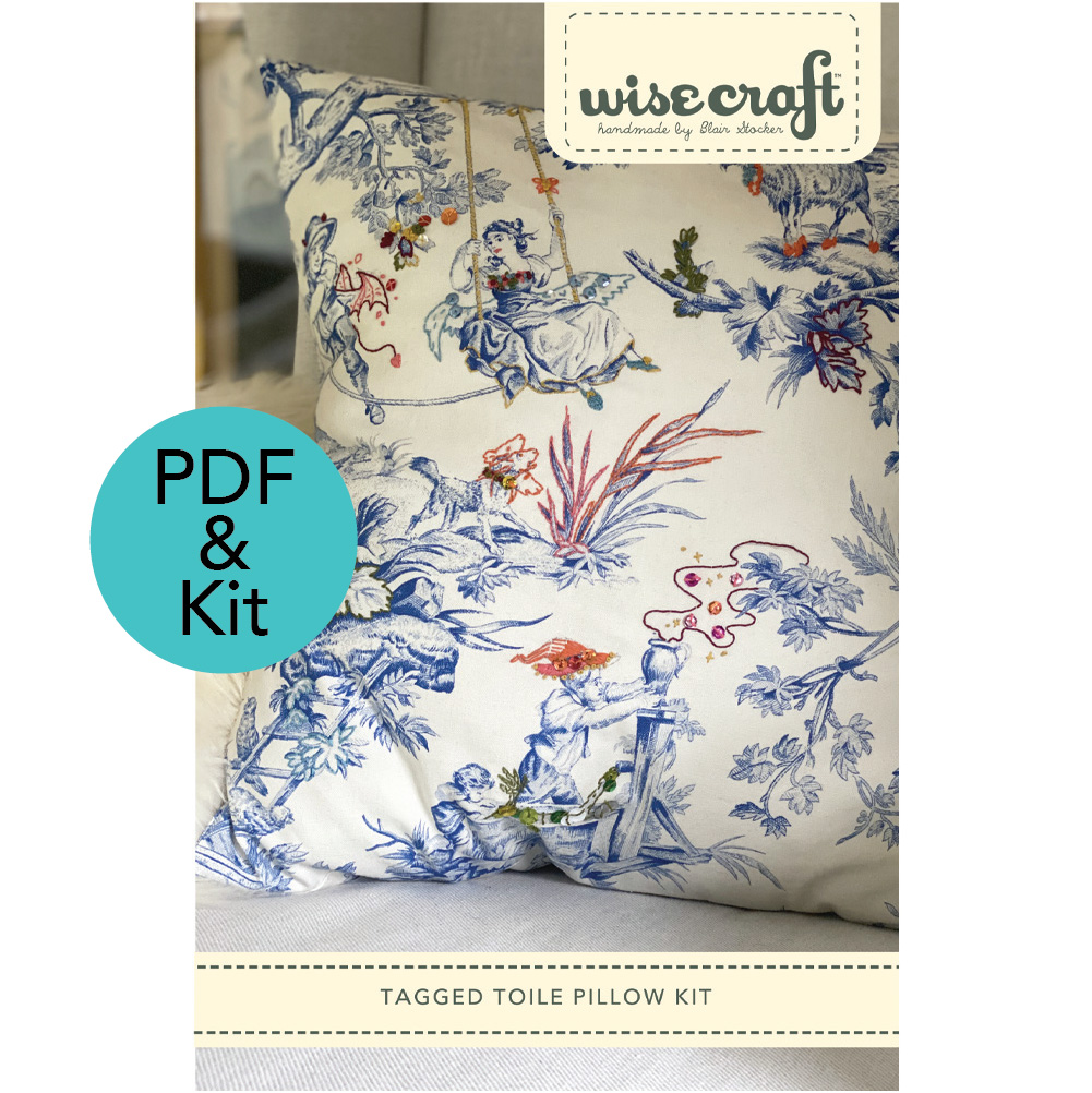Tagged Toile DIY Embroidered Pillow kit