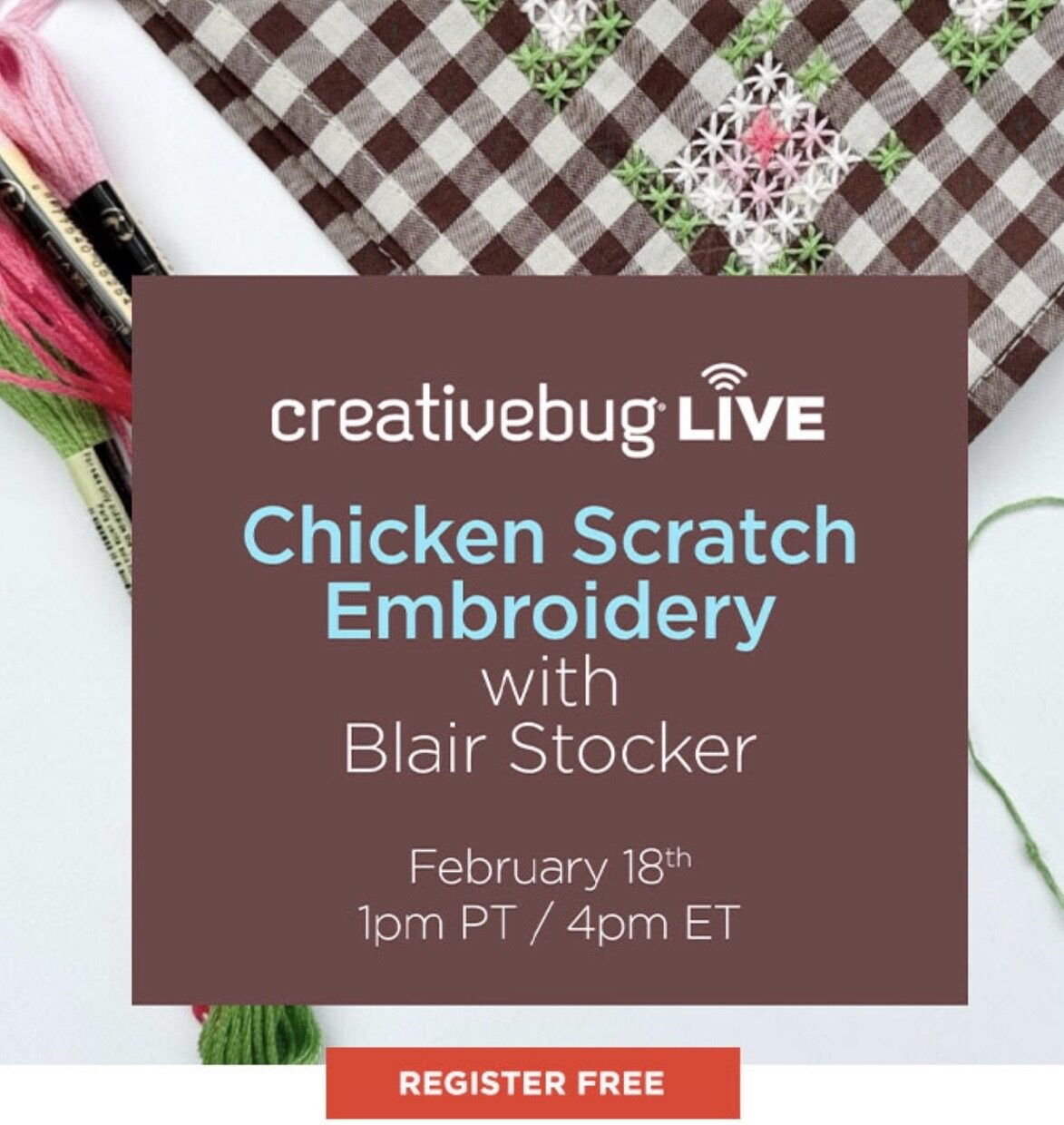 Chicken Scratch stitching a bandana with Creativebug