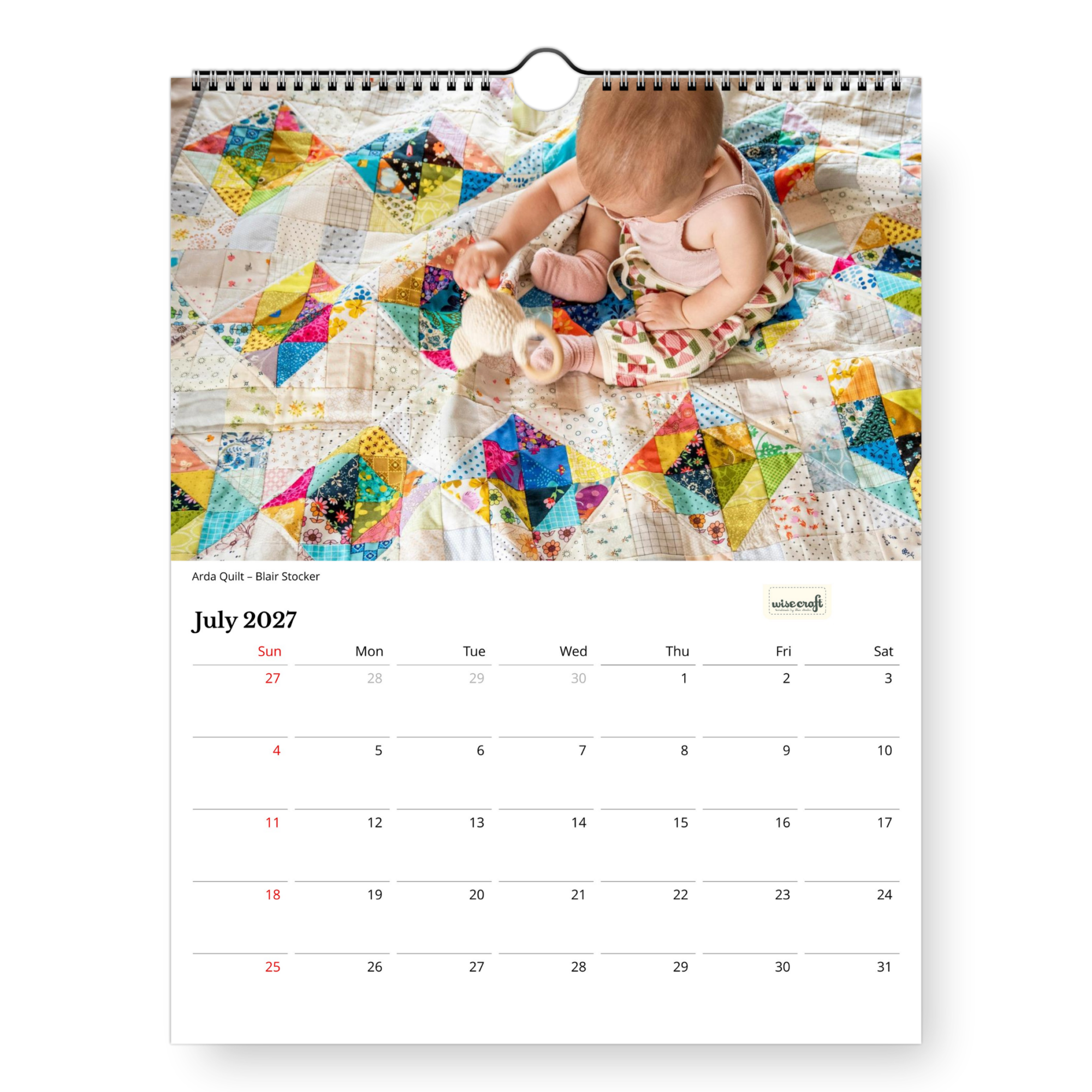 The July calendar page featuring the Arda quilt by Blair Stocker of Wise Craft Handmade